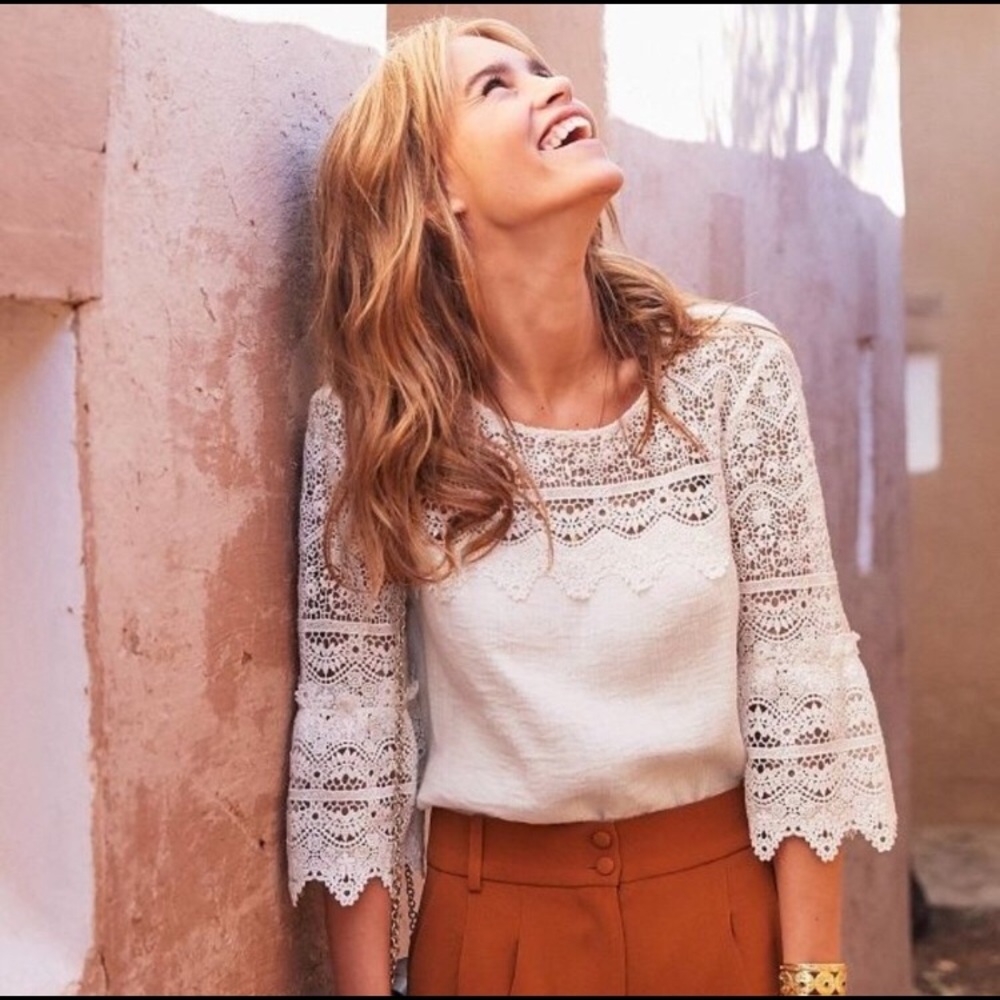 Sezane cream colored lace blouse size 6